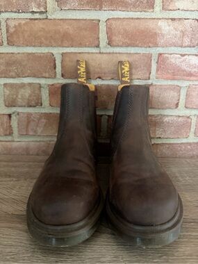 Dr. Martens Brown Leather Chelsea Boots with Yellow Pull Tabs - Men